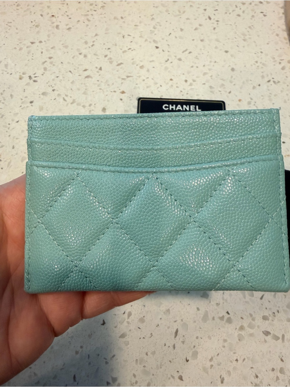 CHANEL Quilted Card Holder in Light Blue with Gold CC Hardware - Picture 6 of 10